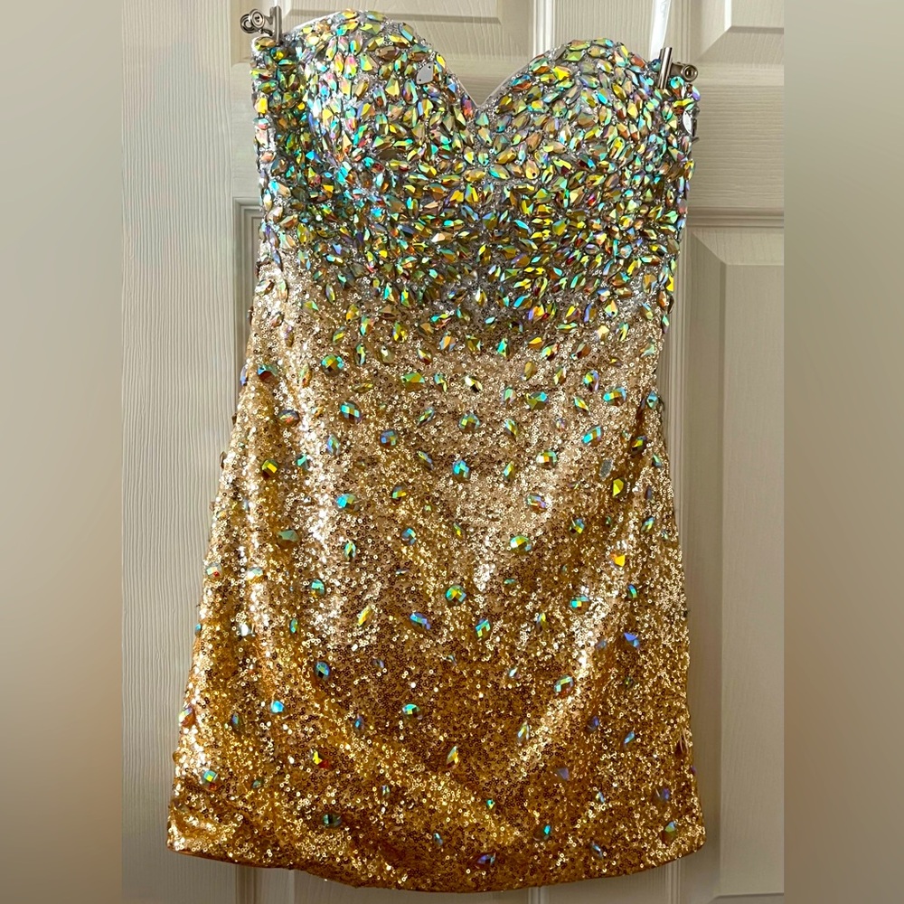 JOVANI Beaded Rhinestone Mini Dress (sz10)